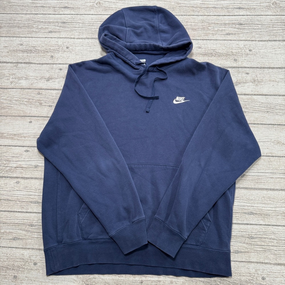 Nike Hoodie Mens Large Navy Blue Fleece Lined Sweatshirt Athletic Varsity Lounge